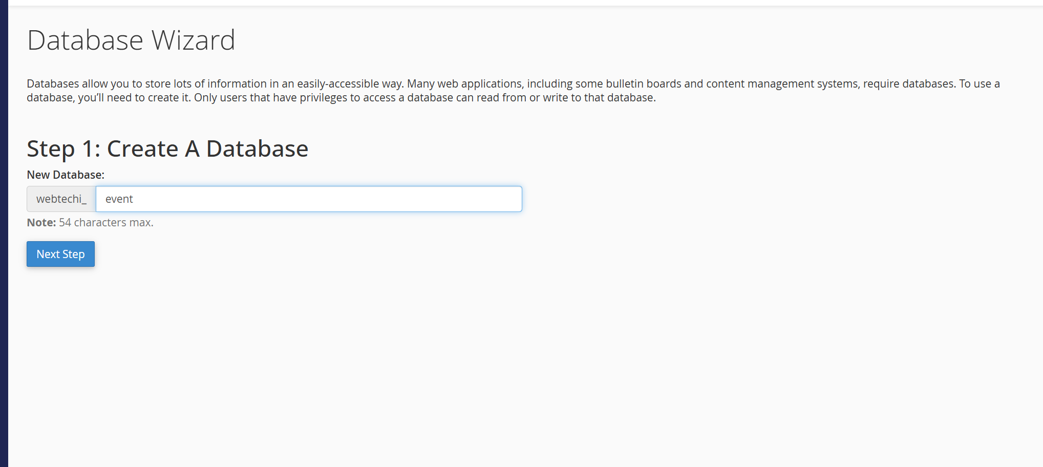 Database Wizard Step 1